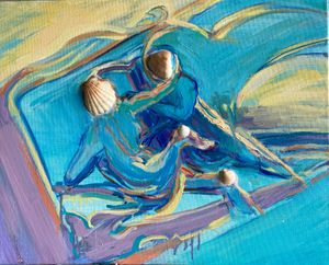"Shell game for the birds" 16" x 20" oil/mixed media